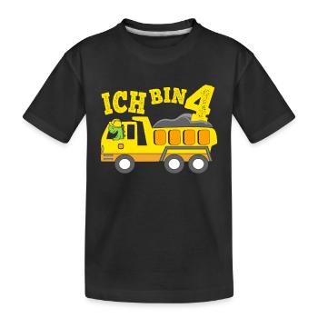 Geburtstagsgeschenk 4. Geburtstag Dino Kipplaster - Kinder Premium Bio T-Shirt - Schwarz - Vorne