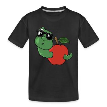 Niedlicher Wurm in einem Apfel - Kinder Premium Bio T-Shirt - Schwarz - Vorne