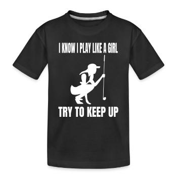 Golf Golfer Girls Golf Club Golf Ball - Kids' Premium Organic T-Shirt - black - Front