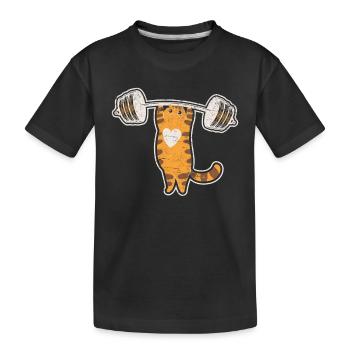 Cat Deadlifting Funny Fitness Gym Lover Barbell Wo - Kinder Premium Bio T-Shirt - Schwarz - Vorne