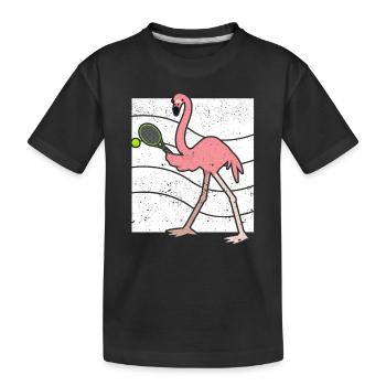 Flamingo beim Tennisspielen Lustiger Vogel Spieler - Kinder Premium Bio T-Shirt - Schwarz - Vorne