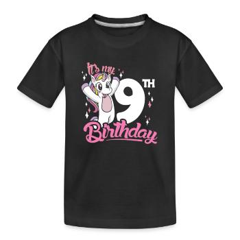 9th Birthday Kids Unicorn Nine Birthday - Kids' Premium Organic T-Shirt - black - Front