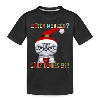 Ganz Dünnes Eis Morgenmuffel Katze Kaffee - Kinder Premium Bio T-Shirt - Schwarz - Vorne