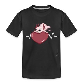 Axolotl tailed salamander with heart amphibian to - Kids' Premium Organic T-Shirt - black - Front