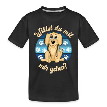 Labrador Golden Retriever Welpe will mit gehen - Kinder Premium Bio T-Shirt - Schwarz - Vorne