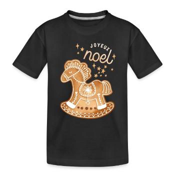 Joyeux-Noel, Lebkuchen Pferd Weihnachten - Kinder Premium Bio T-Shirt - Schwarz - Vorne