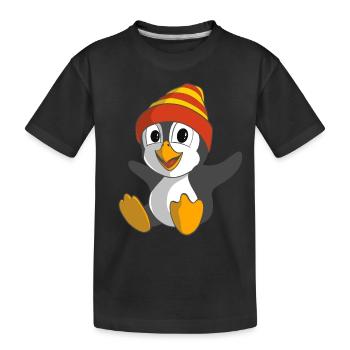 Lustiger Pinguin mit Wintermütze - Kinder Premium Bio T-Shirt - Schwarz - Vorne