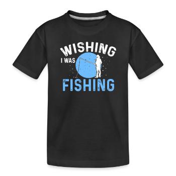Wishing I Was Fishing Frogfish Angler Fishing - Kids' Premium Organic T-Shirt - black - Front