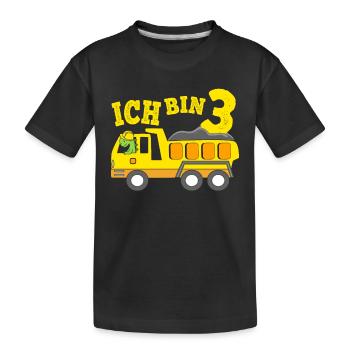 Geburtstagsgeschenk 3. Geburtstag Dino Kipplaster - Kinder Premium Bio T-Shirt - Schwarz - Vorne