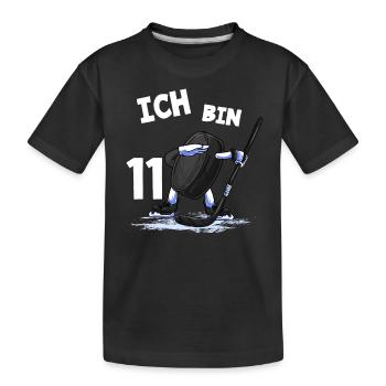 Ich bin 11 Jahre Eishockey Puck 11. Geburtstag - Kinder Premium Bio T-Shirt - Schwarz - Vorne