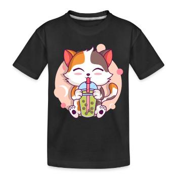 Anime Kawaii Cat Boissons Boba Thé à bulles - T-shirt bio Premium Enfant - noir - Devant