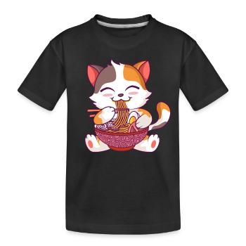 Kawaii Anime Cat Japanese Noodles Ramen - Kids' Premium Organic T-Shirt - black - Front