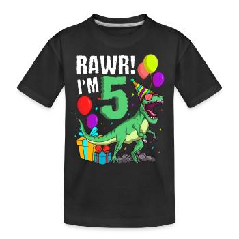 5th birthday I am 5 years T-Rex dinosaur - Kids' Premium Organic T-Shirt - black - Front