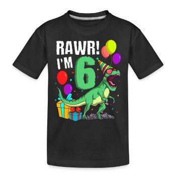 6th birthday I am 6 years T-Rex dinosaur - Kids' Premium Organic T-Shirt - black - Front