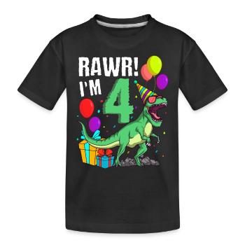 4th birthday I am 4 years T-Rex dinosaur - Kids' Premium Organic T-Shirt - black - Front