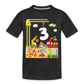 Construction site Vehicles Excavator crane 3 years birthday - Kids' Premium Organic T-Shirt - black - Front