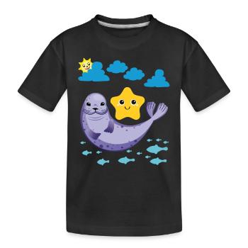 Petit phoque Poisson Soleil Étoile de mer - T-shirt bio Premium Enfant - noir - Devant