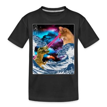 Japan Comic Great Wave Cat Vs Dinoaur T-Rex Otaku - T-shirt bio Premium Enfant - noir - Devant