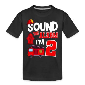 Sound The Alarm 2 years 2nd birthday fire brigade - Kids' Premium Organic T-Shirt - black - Front