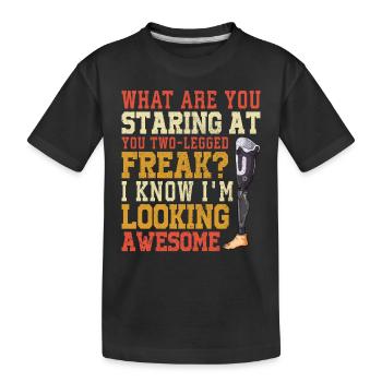 Leg surgery wheelchair lost leg - Kids' Premium Organic T-Shirt - black - Front