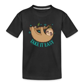 Take it Easy Faultier faul Natur - Kinder Premium Bio T-Shirt - Schwarz - Vorne