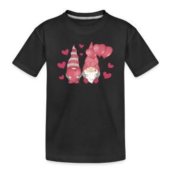 Rosa Gnome Liebe Plaid Herz Luftballons Valentin - Kinder Premium Bio T-Shirt - Schwarz - Vorne