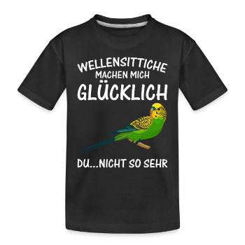 Wellensittiche machen mich glücklich - Kinder Premium Bio T-Shirt - Schwarz - Vorne