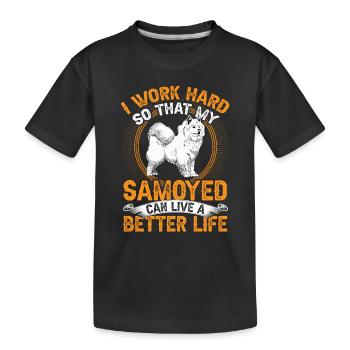 Samoyed work hard Samoyedenspitz - Kids' Premium Organic T-Shirt - black - Front