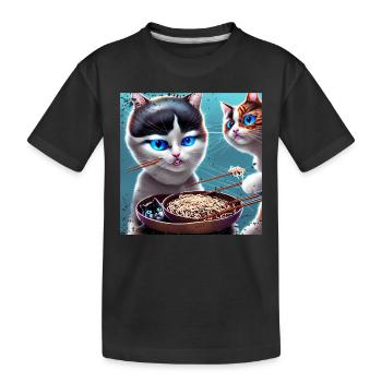 Les chats magiques mangent des ramen - T-shirt bio Premium Enfant - noir - Devant