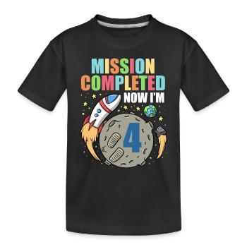 Space Birthday 4 Astronaut Planeten Raketenschiff - Kinder Premium Bio T-Shirt - Schwarz - Vorne