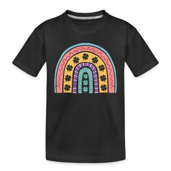 Grünes vierblättriges Kleeblatt Regenbogen St. - Kinder Premium Bio T-Shirt - Schwarz - Vorne