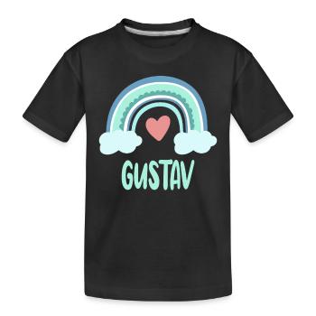 Gustav Name Regenbogen Baby - Kinder Premium Bio T-Shirt - Schwarz - Vorne
