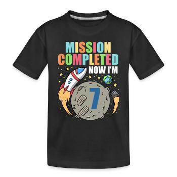 Space Birthday 7 Astronaut Planeten Raketenschiff - Kinder Premium Bio T-Shirt - Schwarz - Vorne