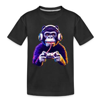Gamer Affe Spielen - Kinder Premium Bio T-Shirt - Schwarz - Vorne