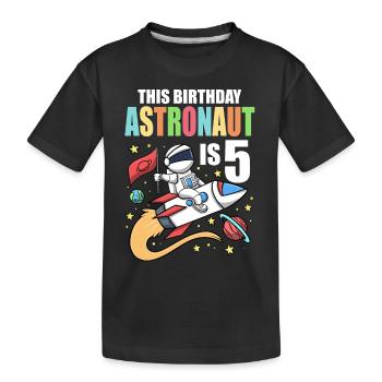 Space Birthday 5 Astronaut Planeten Raketenschiff - Kinder Premium Bio T-Shirt - Schwarz - Vorne