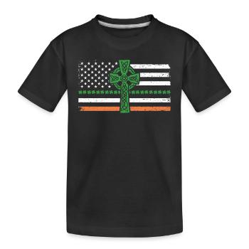 Irische amerikanische Flagge Irland Kleeblatt ST - Kinder Premium Bio T-Shirt - Schwarz - Vorne