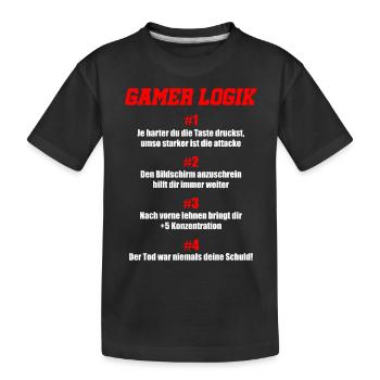 Gamer Logik Videospieler Gamer Gaming Zocken Zocke - Kinder Premium Bio T-Shirt - Schwarz - Vorne