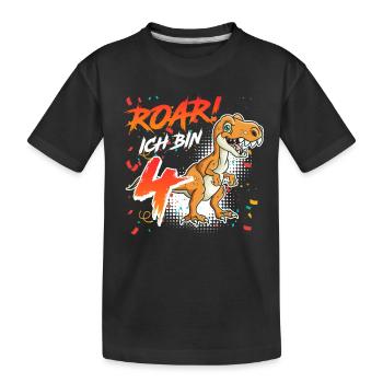 Roar ich bin 4 Jahre 4. Geburtstag - Kinder Premium Bio T-Shirt - Schwarz - Vorne