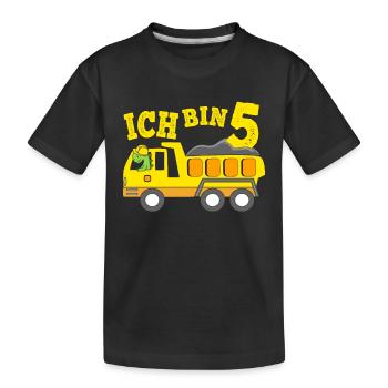 Geburtstagsgeschenk 5. Geburtstag Dino Kipplaster - Kinder Premium Bio T-Shirt - Schwarz - Vorne