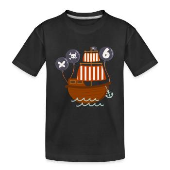 6 ans jeune anniversaire motif bateau pirate - T-shirt bio Premium Enfant - noir - Devant