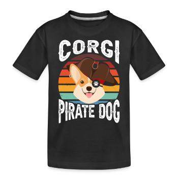Corgi Pirate Dog - Kinder Premium Bio T-Shirt - Schwarz - Vorne