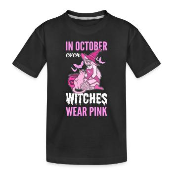 In October Even Witches Wear Pink Breast Cancer - Kids' Premium Organic T-Shirt - black - Front