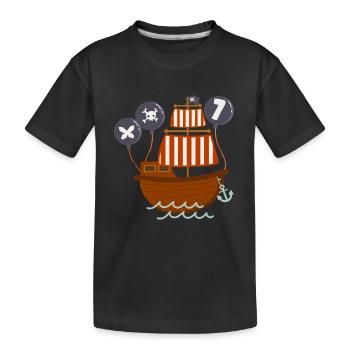 7 ans jeune anniversaire motif bateau pirate - T-shirt bio Premium Enfant - noir - Devant