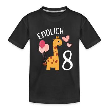 Endlich 8 Jahre Mädchen Geburtstagshirt Giraffe - Kinder Premium Bio T-Shirt - Schwarz - Vorne