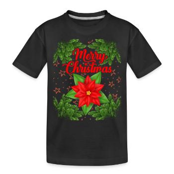 Christmas branches, poinsettia, Christmas motif - Kids' Premium Organic T-Shirt - black - Front