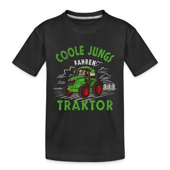 Trecker Traktor Bauer - Coole Jungs Fahren Traktor - Kinder Premium Bio T-Shirt - Schwarz - Vorne