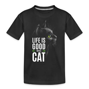 Das Leben Ist Gut Mit Einer Katze - Kinder Premium Bio T-Shirt - Schwarz - Vorne