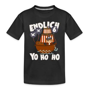 Endlich 6 Jahre Junge Geburtstag Affenpirat Schiff - Kinder Premium Bio T-Shirt - Schwarz - Vorne