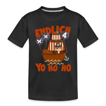 Piratenschiff Endlich 4 Jahre Junge Geburtstagidee - Kinder Premium Bio T-Shirt - Schwarz - Vorne