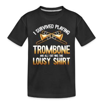 I Survived Playing Trombone Trumpet Band Music - Kinder Premium Bio T-Shirt - Schwarz - Vorne